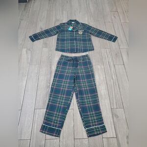 POSH PEANUT women's cotton blend green blue red white plaid flannel pajama set L